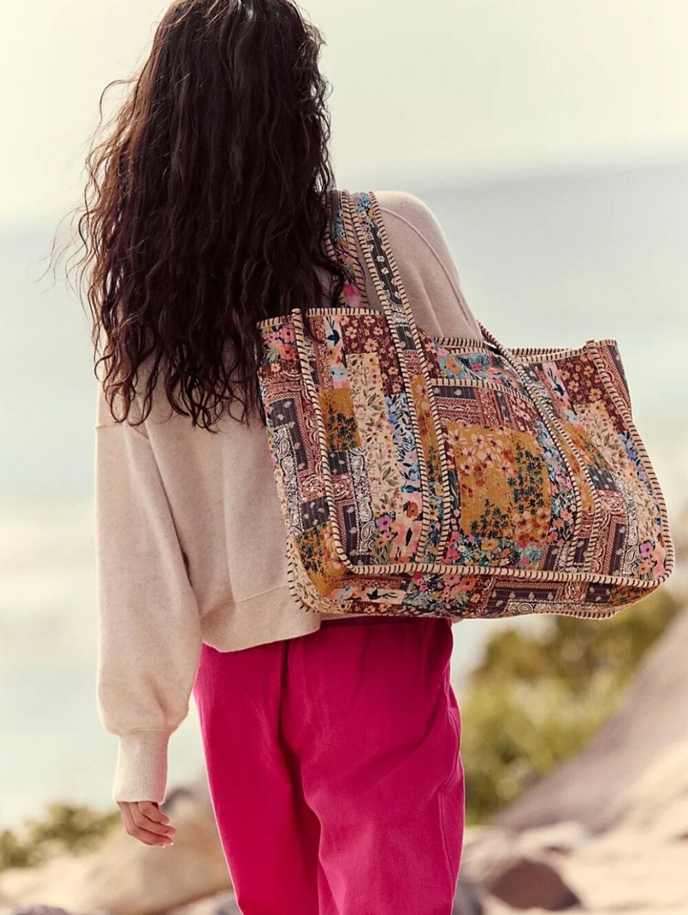 Free People Distorted Quilt Tote Floral Patchworked Bag. Retail Price $129